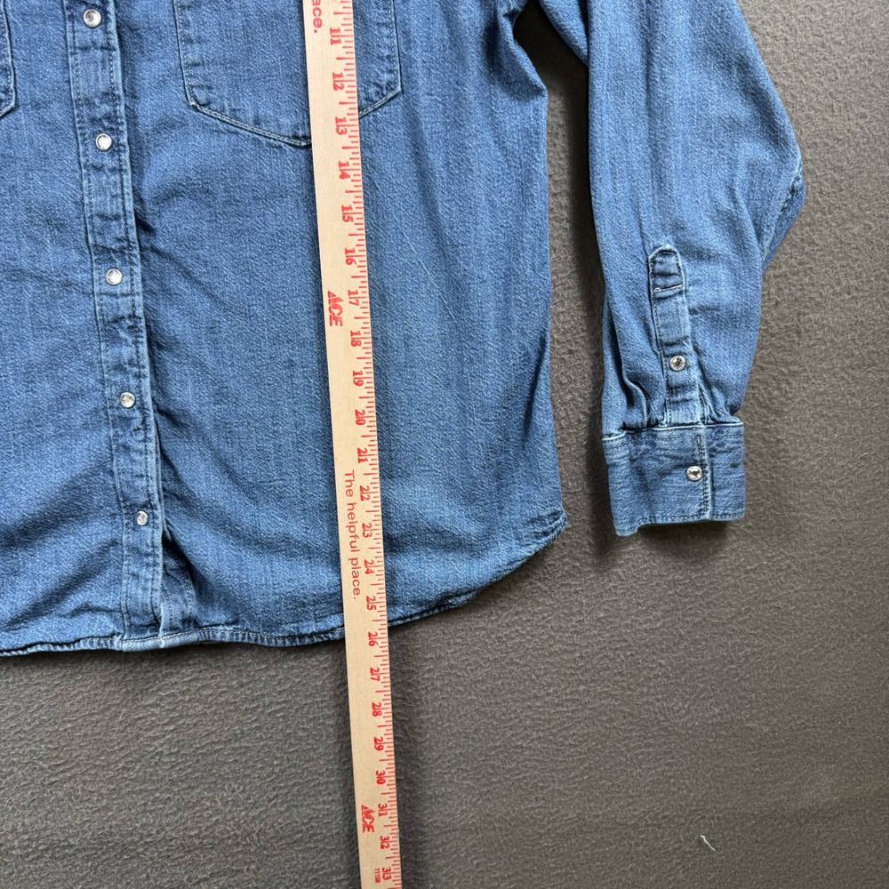 Levis Denim Western Pearl Snap Shirt Womens XL Blue Long Sleeve Rodeo Y2K Top - Picture 5 of 6